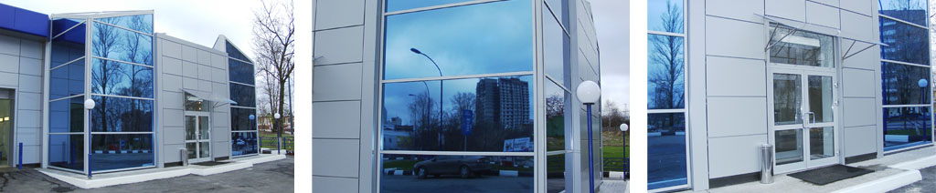 Остекление фасадов магазинов большими стеклопакетами Пушкино